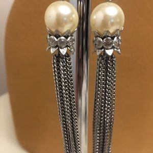 Pearl and Rhinestone Chain Earrings